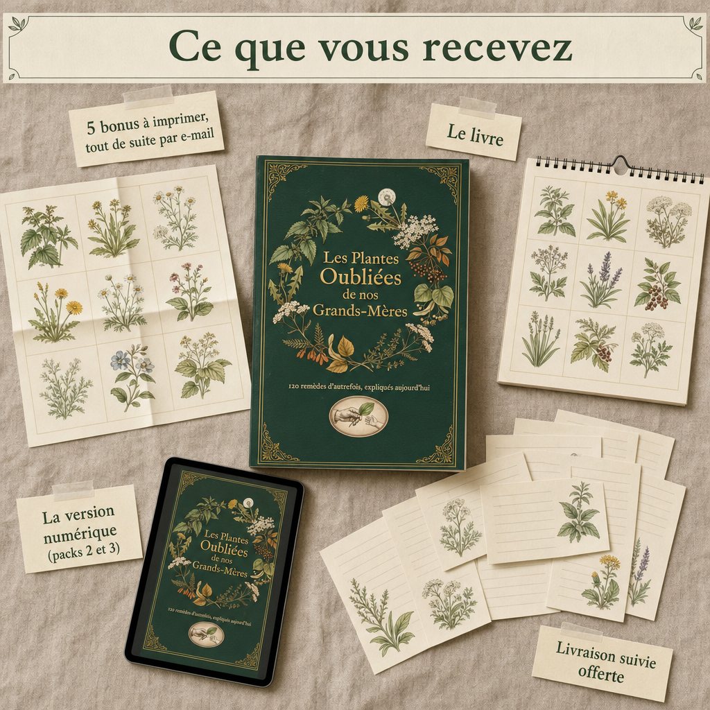 Le contenu de la commande : le livre, les 5 bonus à imprimer et la version numérique sur tablette