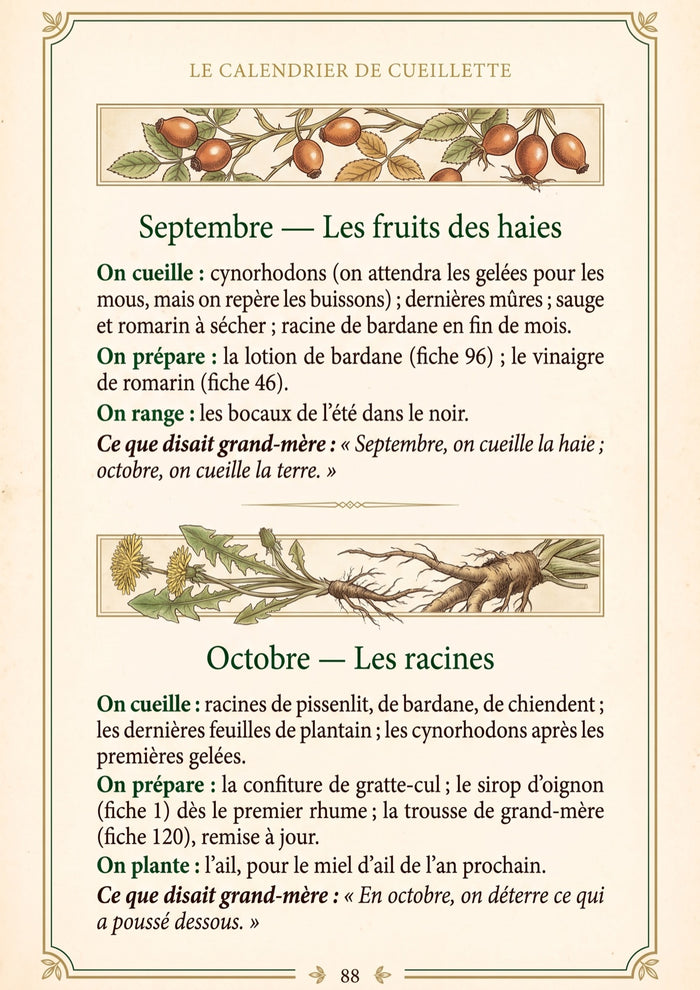 Le calendrier de cueillette